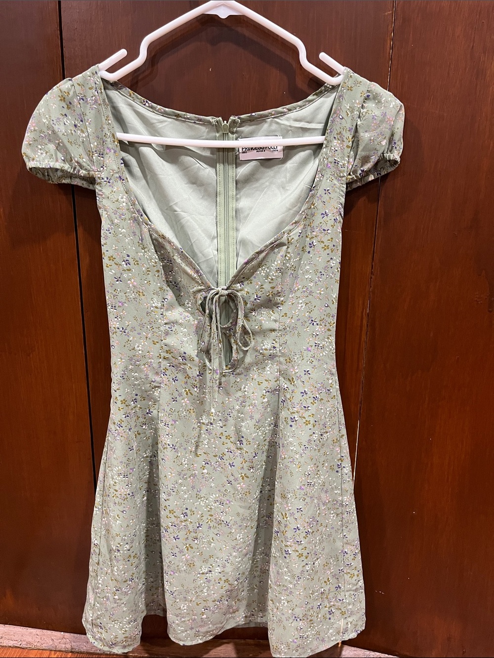 Princess Polly Sage Green Floral Tie-Front Mini Dress